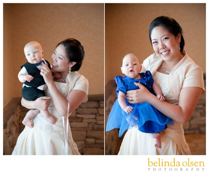 bride holding children