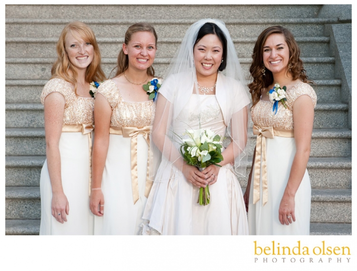 bride and bridesmaids at Salt Lake City Temple